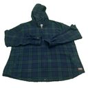 LL Bean Flannel Zip Up Hooded Shacket Relaxed Fit Scotch Plaid Blue Green XL Photo 1