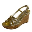 Ralph Lauren NEW LAUREN  Gold Metallic Leather Platform Wedge Sandals Women's 8 B Photo 2