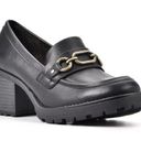 White Mountain  | Black Vegan Leather Booster Heeled Loafers | Size 9.5 Photo 0