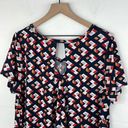 French Grey Women's Popover geometric print blouse short sleeve size 1X Blue Photo 3