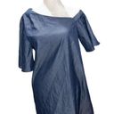 Tibi  Dark Blue Chambray Off the Shoulder Dress Womens Sz 2 Asymmetrical Babydoll Photo 6