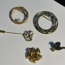 Lot Of 5 Gold Tone Brooch Pins Circle Wreath, Rooster Bird Etc Photo 0