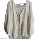 True Craft  Plus Size Smock Waist Peasant Top in Ivory Bow Tie Detail Blouse Photo 1