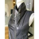 Vince  Leather Linen Asymmetric Moto Biker Vest Black Womens Size XS Photo 9