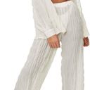 Women Y2K 2 Piece Outfits Set Oversized Sheer Long Sleeve Button Up Shirt High Waist Wide Leg Pants Summer Streetwear White Size XL Photo 0