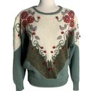 L.A.M.B. Vintage 80s Wool Angora Knit Sweater M Green Embroidered Floral Pullover Photo 0