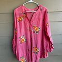 Fig And Flower Top Women 1X Boho Smocked Embroidered Floral Gauzy Cottagecore Pink Photo 0