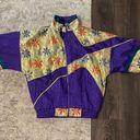 VINTAGE Katana Metallic Gold Purple Floral Jacket 80s Size Medium Windbreaker Photo 15