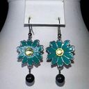 Daisy Vintage Enameled and Rhinestone Bead  Dangle Earrings Photo 0