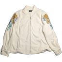 Bob Mackie Vtg 1990s  Ivory Full Zip Boho Floral Embroidered Fleece Jacket XL Photo 0