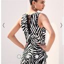 White House | Black Market WHBM Zebra Print Jersey Knit Midi Dress w/ Lace Up Small Photo 3