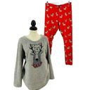 Munki Munki   Pajama Set Reindeer Fleece Long Sleeve Leggings Sleepwear Large Photo 1