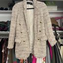 ZARA cream open front gold button tweed long sleeve blazer jacket XS Photo 11