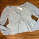 American Eagle Women’s  long sleeve v neck short top v neck blue size medium NWT Photo 0