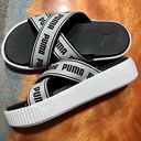 Puma  Platform Slide Tape Logo Slipper slip on shoes  black and white size 6.5 Photo 0