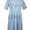 Just Me  Womes Size S Dress Midi Lace Short Sleeves Blue Cottage Modest Party Photo 0