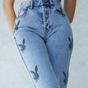  By PacSun Eco Bunny Dad Jeans, Straight Leg Playboy Bunny Print, Size 28 Photo 0