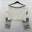 Free People  Sweater Cropped Long Sleeve White Black Wide Boat Neck Womens Small Photo 1