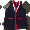 Bob Mackie Vintage  Sweater Vest Wearable Art Navy Red Zig Zag White Stripe sz L Photo 1