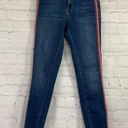 ZARA  Womens Jeans 4 Skinny Dark Wash Blue Denim Tuxedo Stripe Raw Hem Mid Photo 0