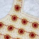 Rebellion Cream & Red Crochet Granny Square Cropped Tank Top Photo 3