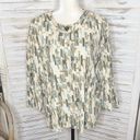 J.Jill  Women's XL Silk Pleated Crop Blazer Jacket Abstract Print Ivory Blue Photo 11