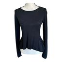 BCBGMAXAZRIA  Womens Audrey Black Long Sleeve Knit Peplum Top Solid Silk M Photo 2