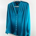 St. John  Couture Button Down Long Sleeve Silky Blouse Shirt Teal Blue 6 Photo 7