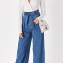 Lulus Streamline Medium Blue Chambray Paperbag Wide-Leg Trouser Pants Photo 0