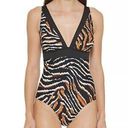 DKNY  TIGER BLACK Plunging Animal Print One Piece Black & Brown Swimsuit NWT 8 Photo 0