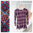 One Clothing  Moroccan Print Long Sleeve Mini Dress Small Floral Burgundy Fall Photo 1