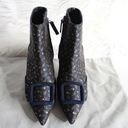 Manolo Blahnik  Baylow Navy Floral Embroidered Jacquard Pointed Toe Ankle Boot Photo 3