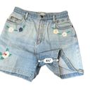 Vintage Embroidered Denim Shorts 90s AJ Brandon Size 13/14‎ Retro Hippie Y2K Blue Photo 4