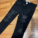 Raw Blue Premium Denim Flour De Liz Lis Raw Grommets Vintage y2k chain Embellished Skinny jeans Patch work Rock Punk Goth faded stone distressed Chain Photo 1