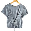 Joie  Lizeth Lace Up Corset Front Short Sleeve Top in Heather Grey 100% Cotton, M Photo 1