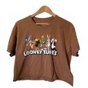 Looney Tunes  Brown Cropped Graphic Crew Neck Tee Women's SZ L Bugs Bunny Photo 0