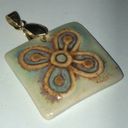 Vintage Gold Tone Floral Ceramic Stone Boho Square Chunky Pendant Photo 4