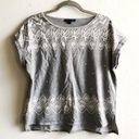 Tommy Hilfiger  Top Gray w/ White Embroidery & Eyelet Details Short Sleeve Tee L Photo 0