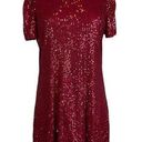 DKNY Women's Cocktail Dress Size 14 Red Sequined Short Sleeve Shift Photo 0