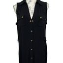 Carmen Marc Valvo 5 for $25|  Size L Sleeveless Gold Buttons Black Jersey Dress Photo 1