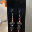 Black Bead Handmade red white and  earrings Photo 0