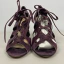 Kate Spade Eggplant Purple Chad Suede Leather Lizard Print Lace Up Open Toe Heel Photo 2