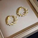 18K Gold Plated White Pearl Hoop Earrings for Women Photo 1