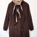 Gallery VINTAGE! 90’s  BROWN AND TAN TIE FRONT NECK BOW HOODED TRENCH COAT JACKET Photo 0