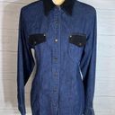 Harley Davidson Womens Harley-Davidson Blue Denim Snap Shirt Black Faux Suede Accents Size M Photo 0