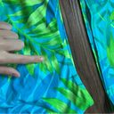 Vtg Y2K Tankini Swim Set Sz 12 Neon Abstract Palm Print High Rise Blue Photo 10