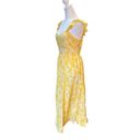 Angie  Midi Dress Cap Sleeve Tiered Skirt Yellow Floral Open Back Womens Large Photo 7