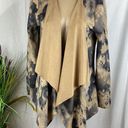 cupio  Tan & Black Faux Suede open Front Print Loose Cardigan Sweater L Photo 0