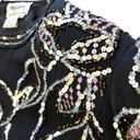 Oleg Cassini Authentic  Vintage Beaded Black Silk Floral Top Blouse Photo 4