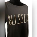 Rae Dunn NEW  Black White Blessed Verbiage Raglan Stretch Long Sleeve Casual Top Photo 1